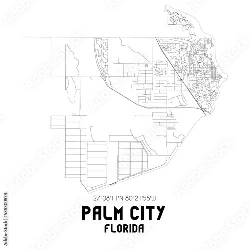 Palm City Florida. US street map with black and white lines.