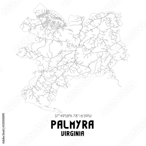 Palmyra Virginia. US street map with black and white lines.