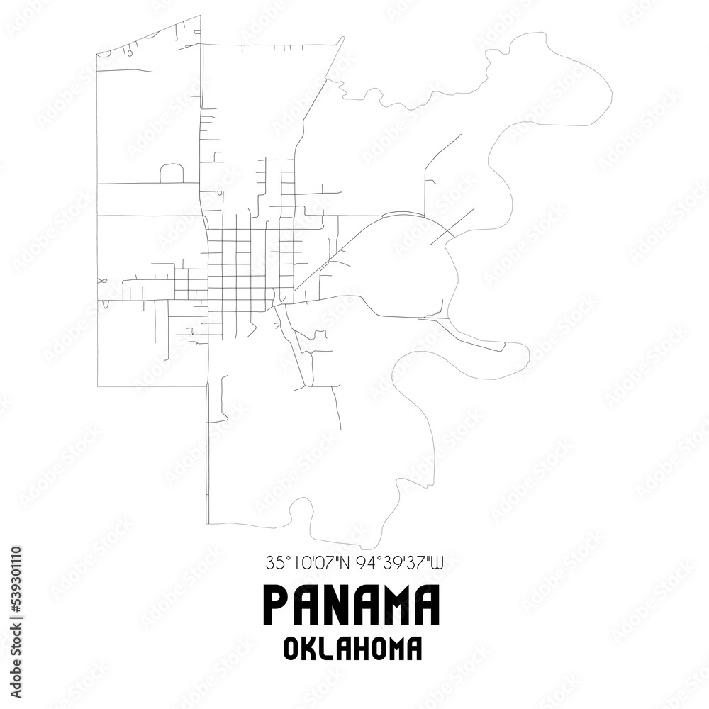 Panama Oklahoma. US street map with black and white lines.