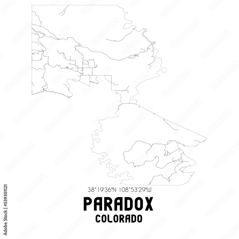 Paradox Colorado. US street map with black and white lines.