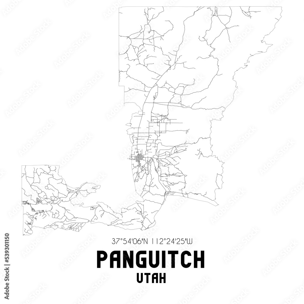 Panguitch Utah. US street map with black and white lines.