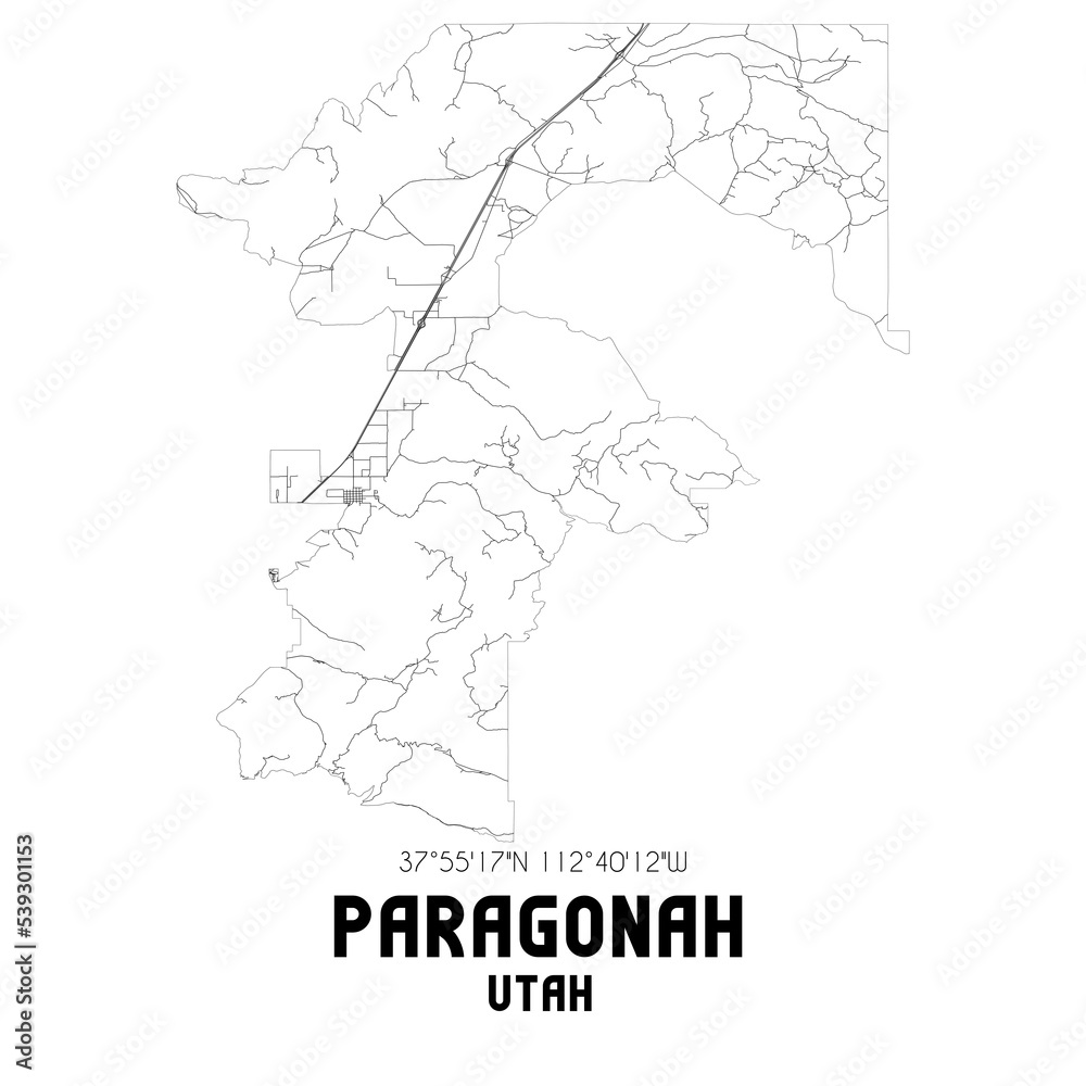 Paragonah Utah. US street map with black and white lines.