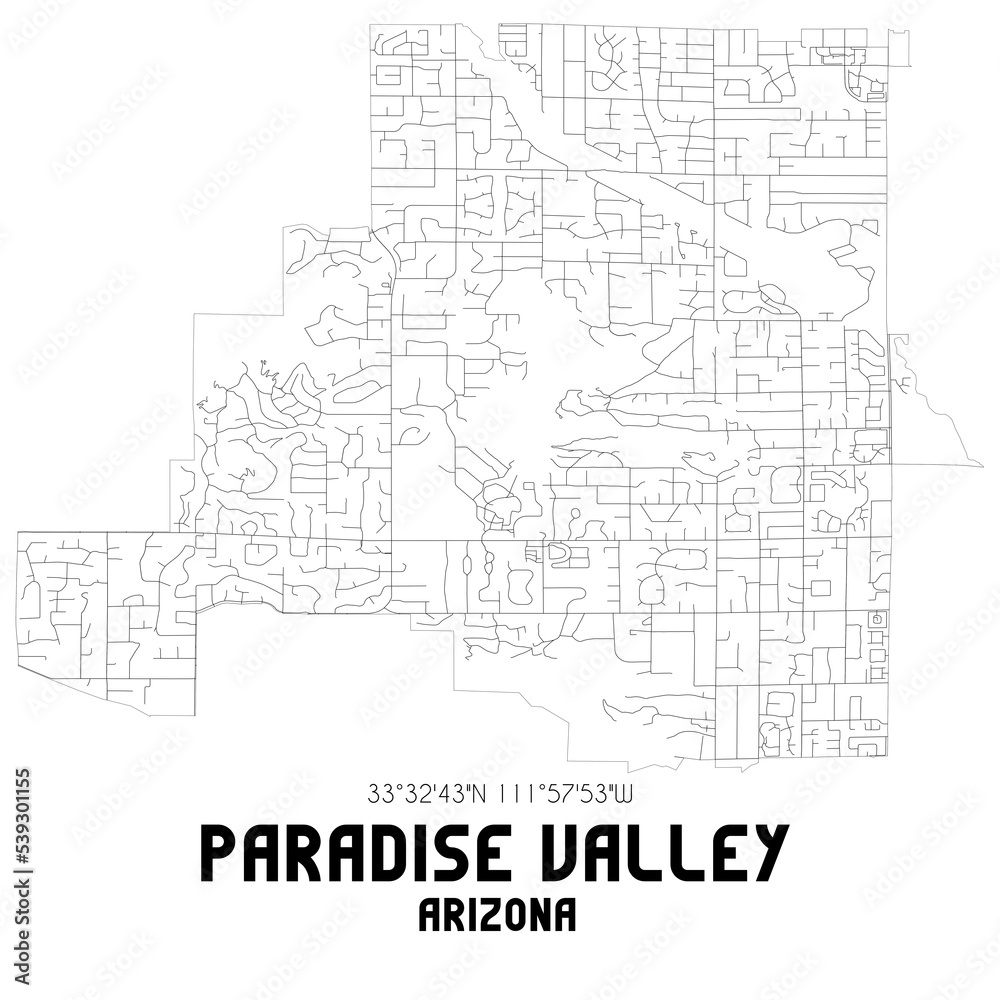 Paradise Valley Arizona. US street map with black and white lines.