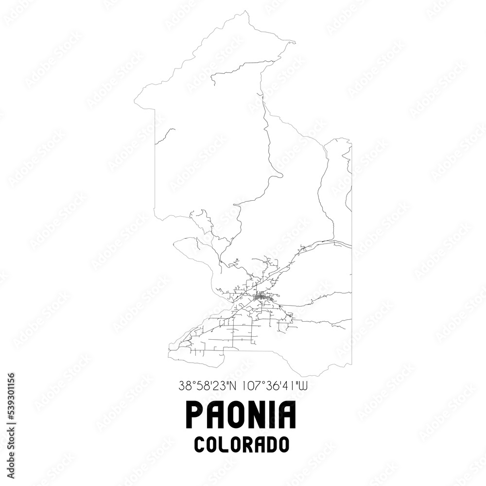 Paonia Colorado. US street map with black and white lines. Stock