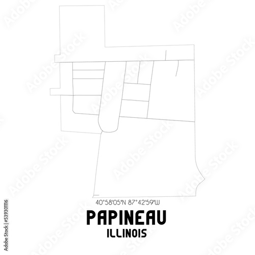 Papineau Illinois. US street map with black and white lines. photo