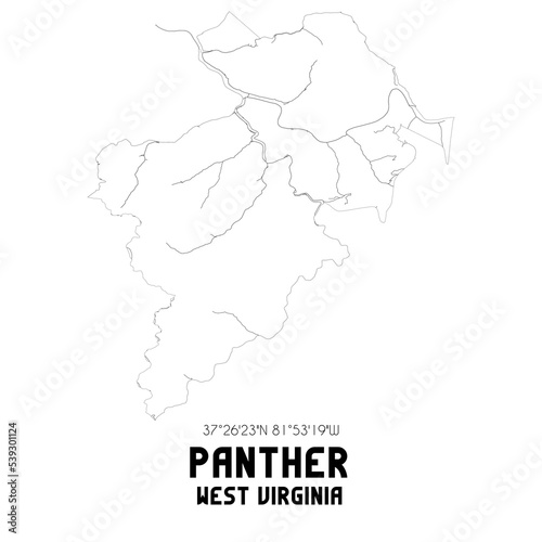 Panther West Virginia. US street map with black and white lines.