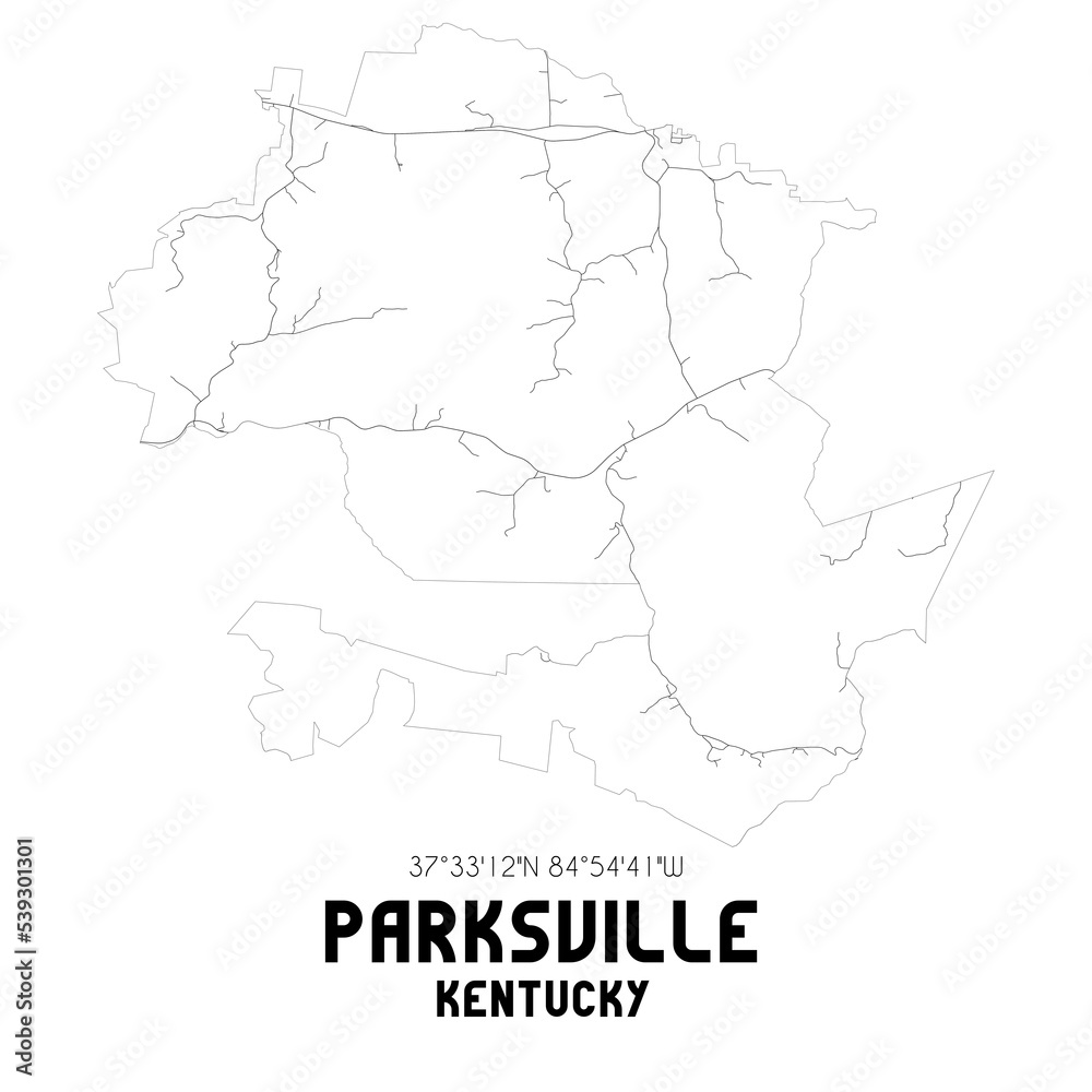 Parksville Kentucky. US street map with black and white lines.