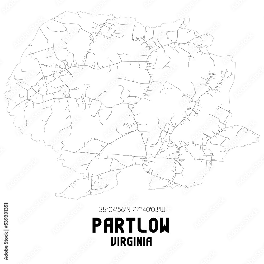Partlow Virginia. US street map with black and white lines.