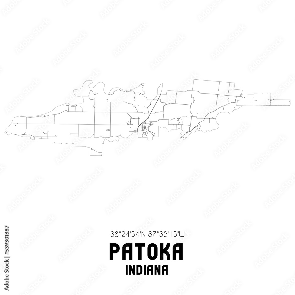 Patoka Indiana. US street map with black and white lines.