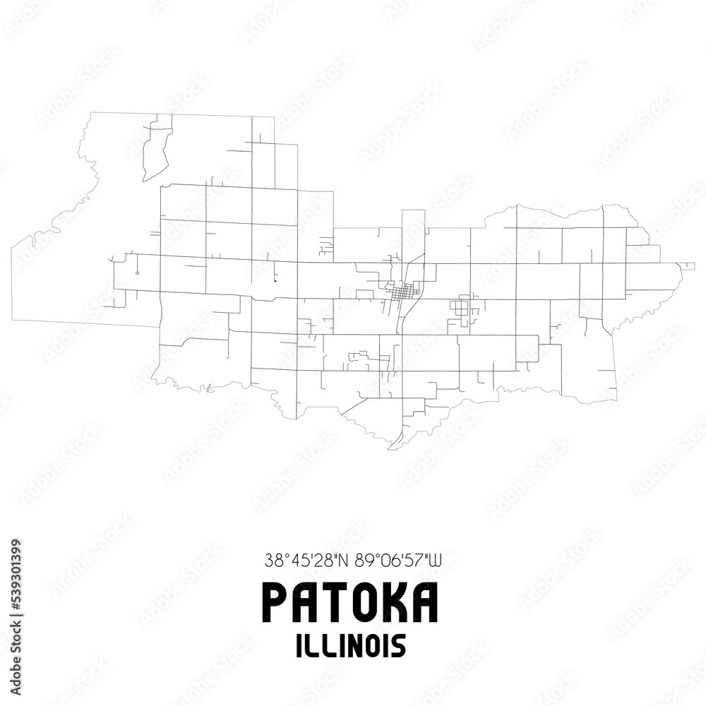 Patoka Illinois. US street map with black and white lines.