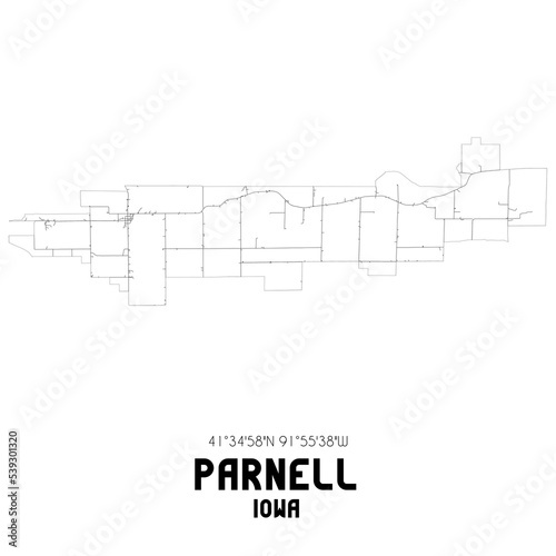 Parnell Iowa. US street map with black and white lines. © Rezona