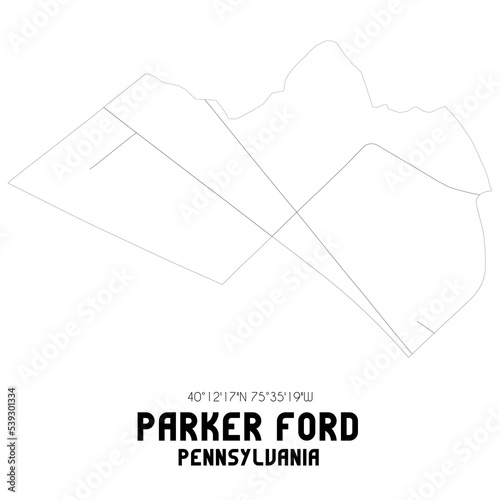 Parker Ford Pennsylvania. US street map with black and white lines.