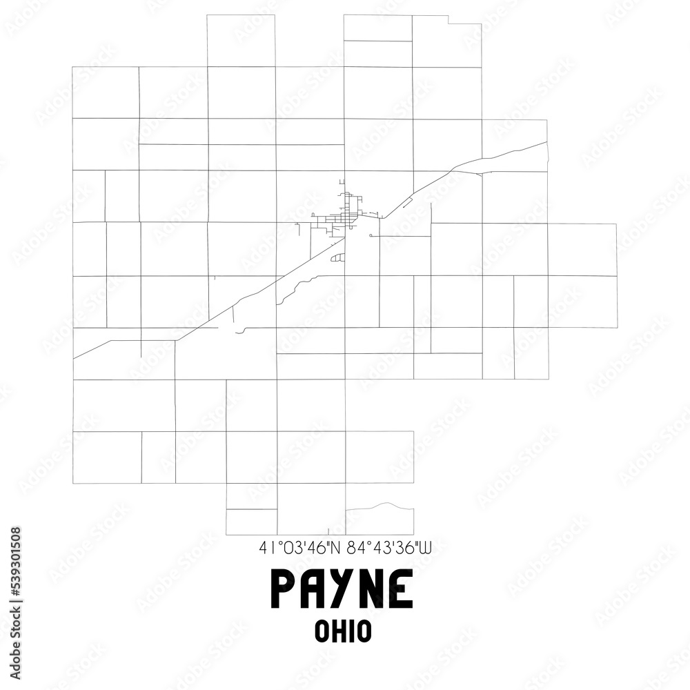 Payne Ohio. US street map with black and white lines.