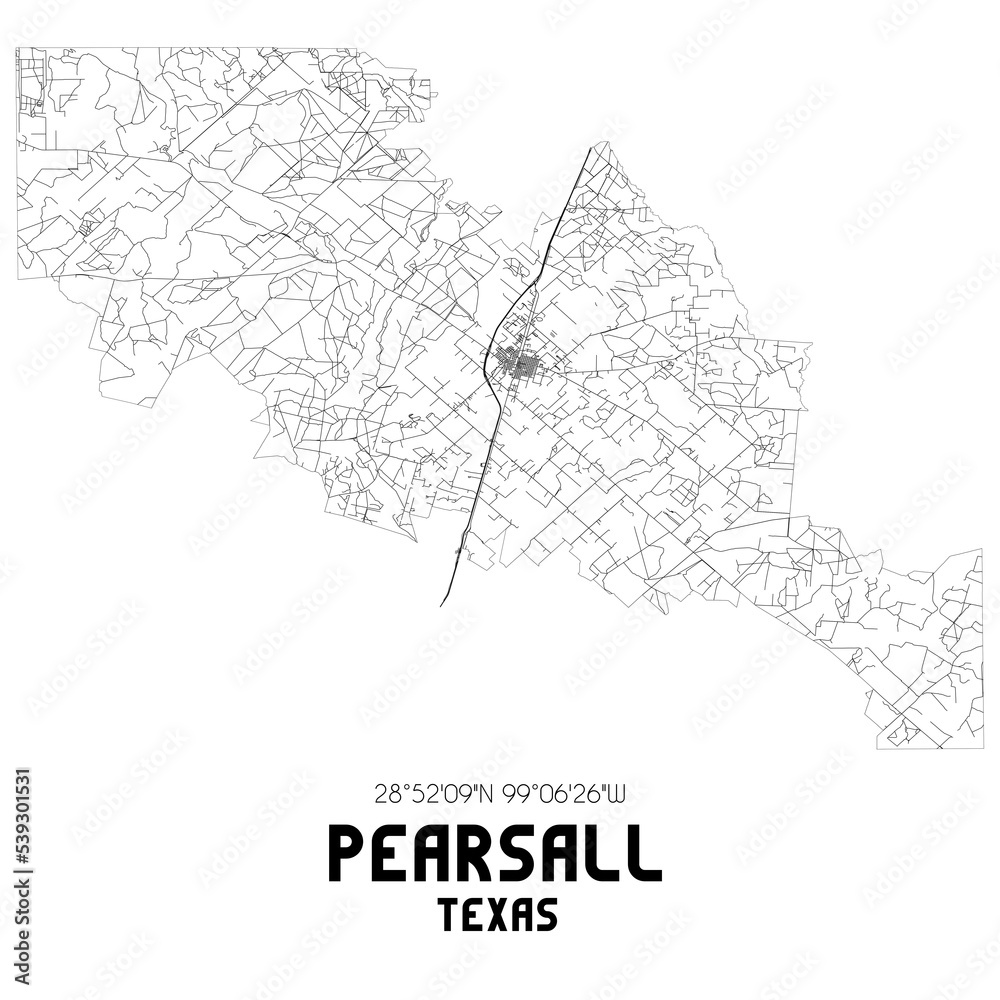 Pearsall Texas. US street map with black and white lines.