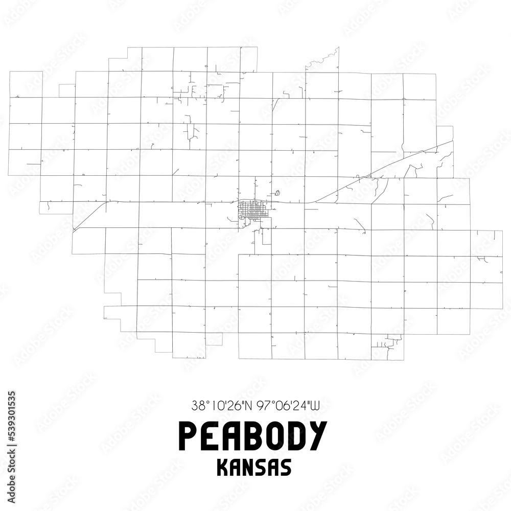 Peabody Kansas. US street map with black and white lines. Stock