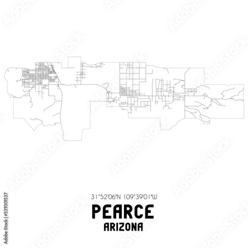 Pearce Arizona. US street map with black and white lines.