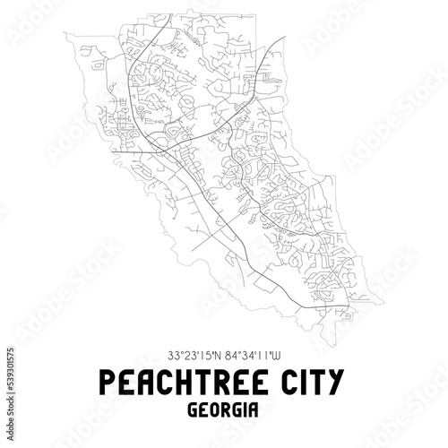 Peachtree City Georgia. US street map with black and white lines.