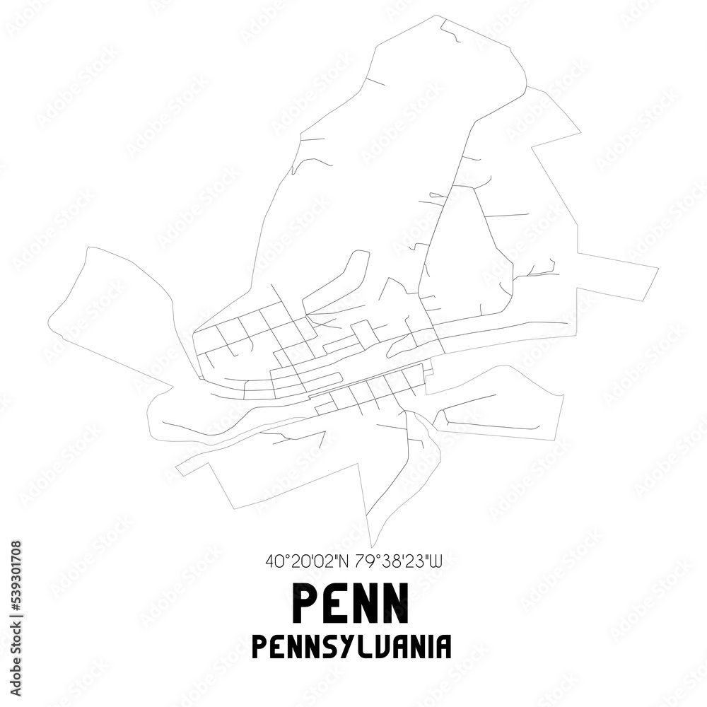 Obraz premium Penn Pennsylvania. US street map with black and white lines.