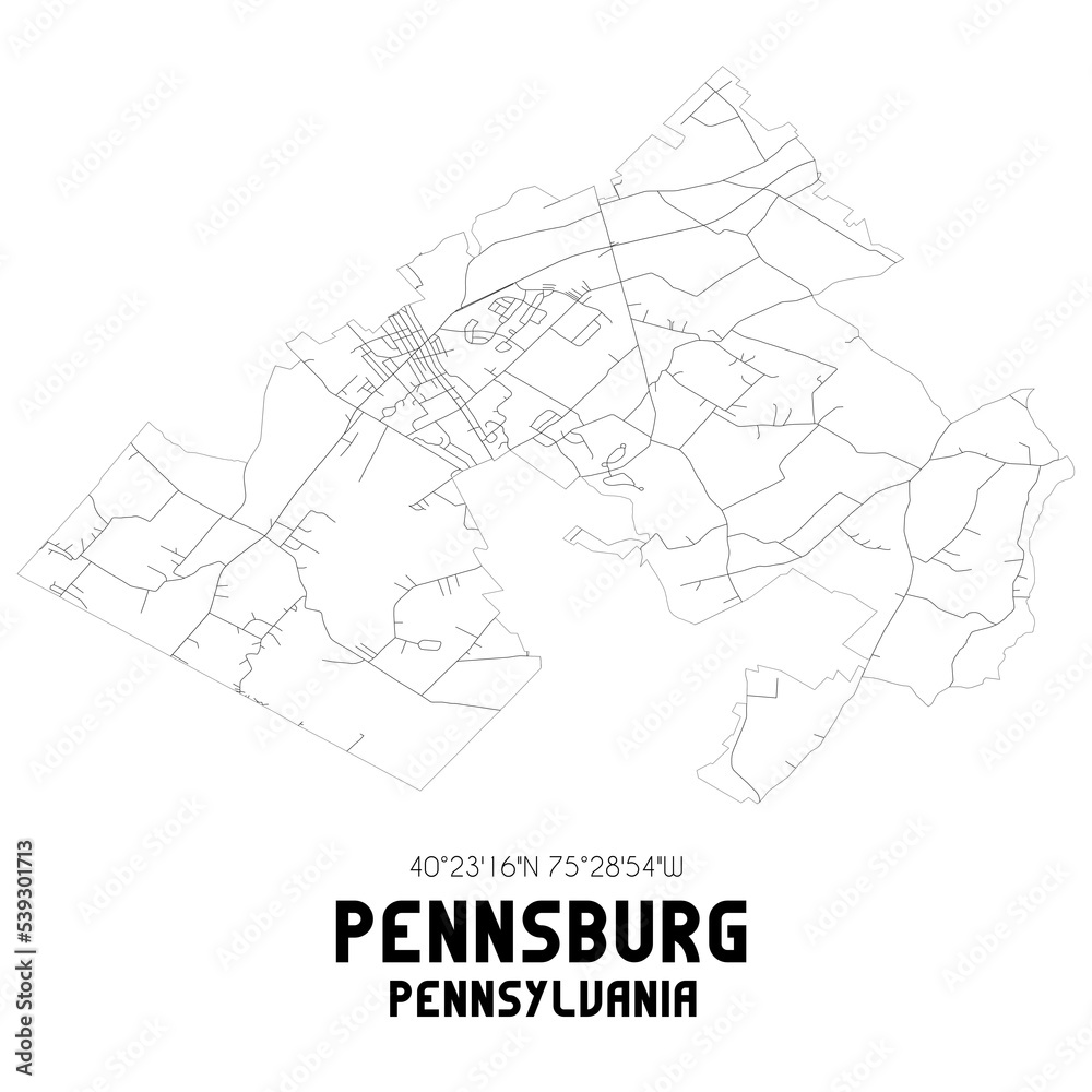 Pennsburg Pennsylvania. US street map with black and white lines.