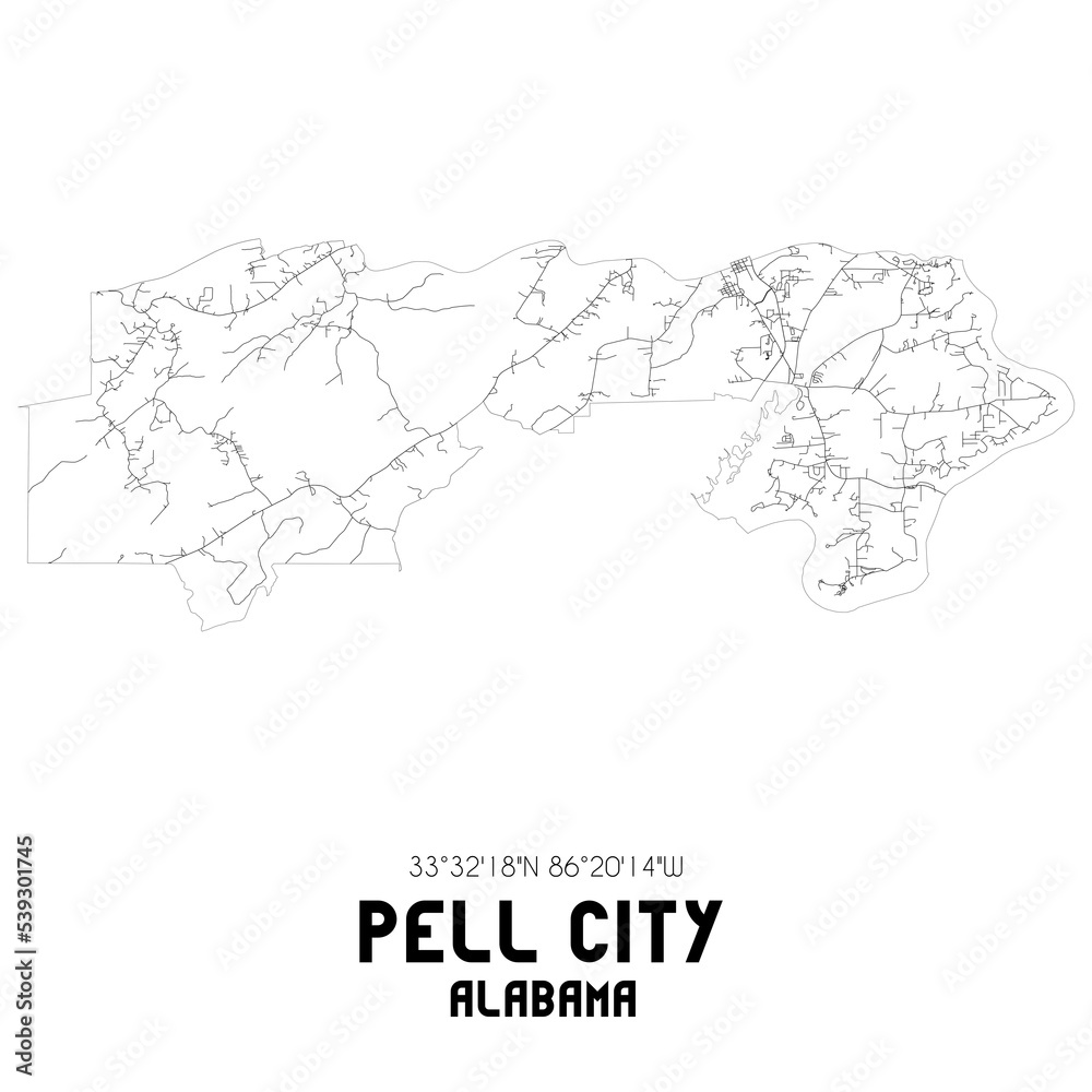 Pell City Alabama. US street map with black and white lines.