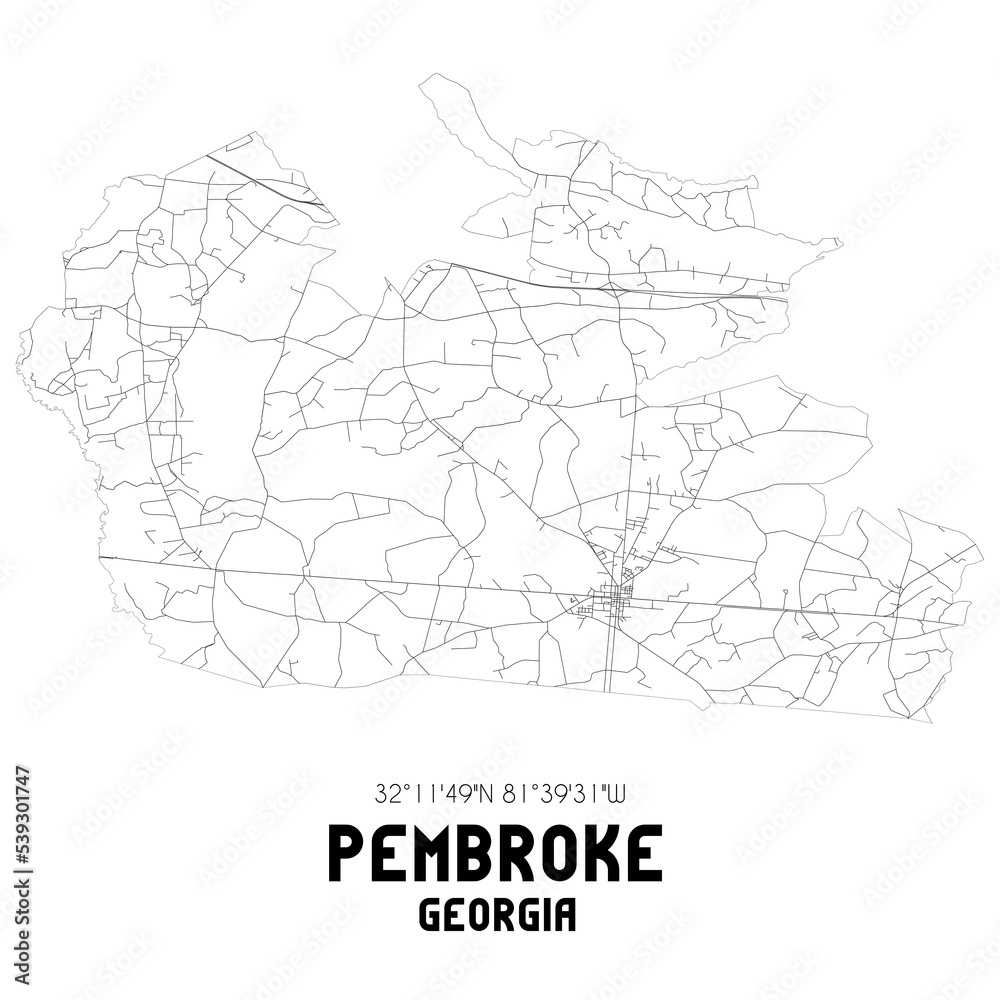 Pembroke Georgia. US street map with black and white lines.