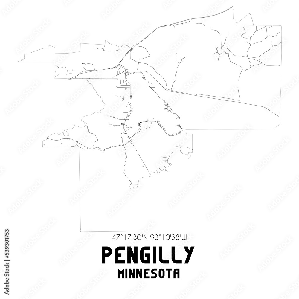 Pengilly Minnesota. US street map with black and white lines.
