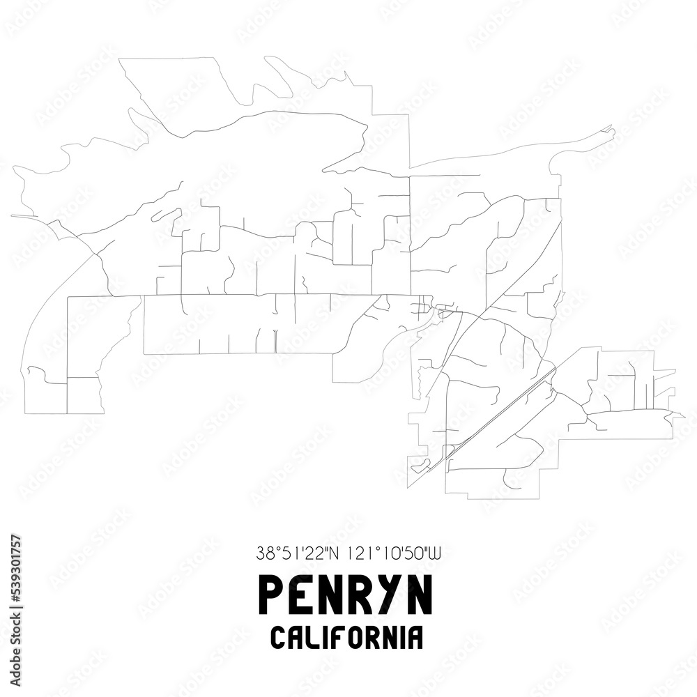 Penryn California. US street map with black and white lines.