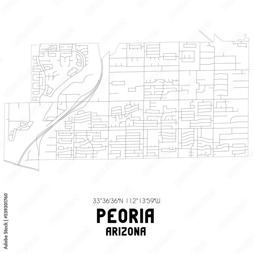 Fototapeta premium Peoria Arizona. US street map with black and white lines.