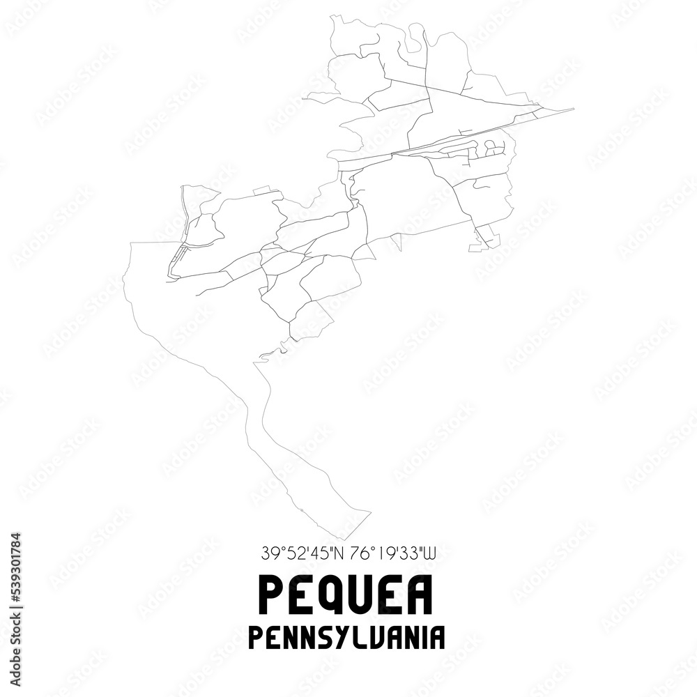 Pequea Pennsylvania. US street map with black and white lines.