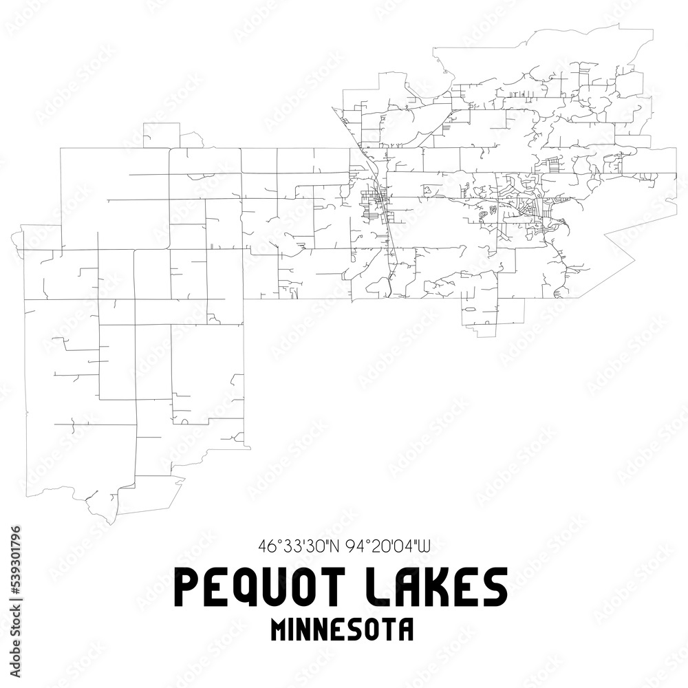Pequot Lakes Minnesota. US street map with black and white lines.