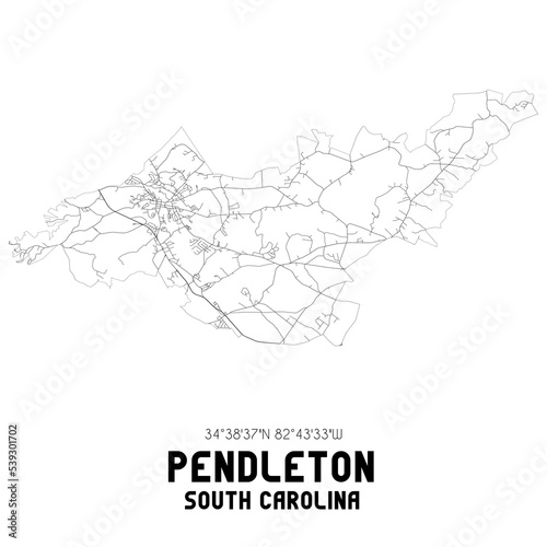 Pendleton South Carolina. US street map with black and white lines.