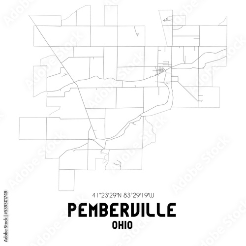 Pemberville Ohio. US street map with black and white lines.