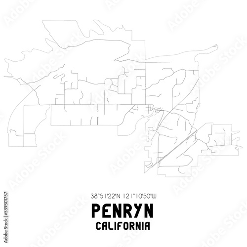 Penryn California. US street map with black and white lines.