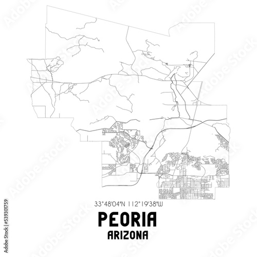 Peoria Arizona. US street map with black and white lines.