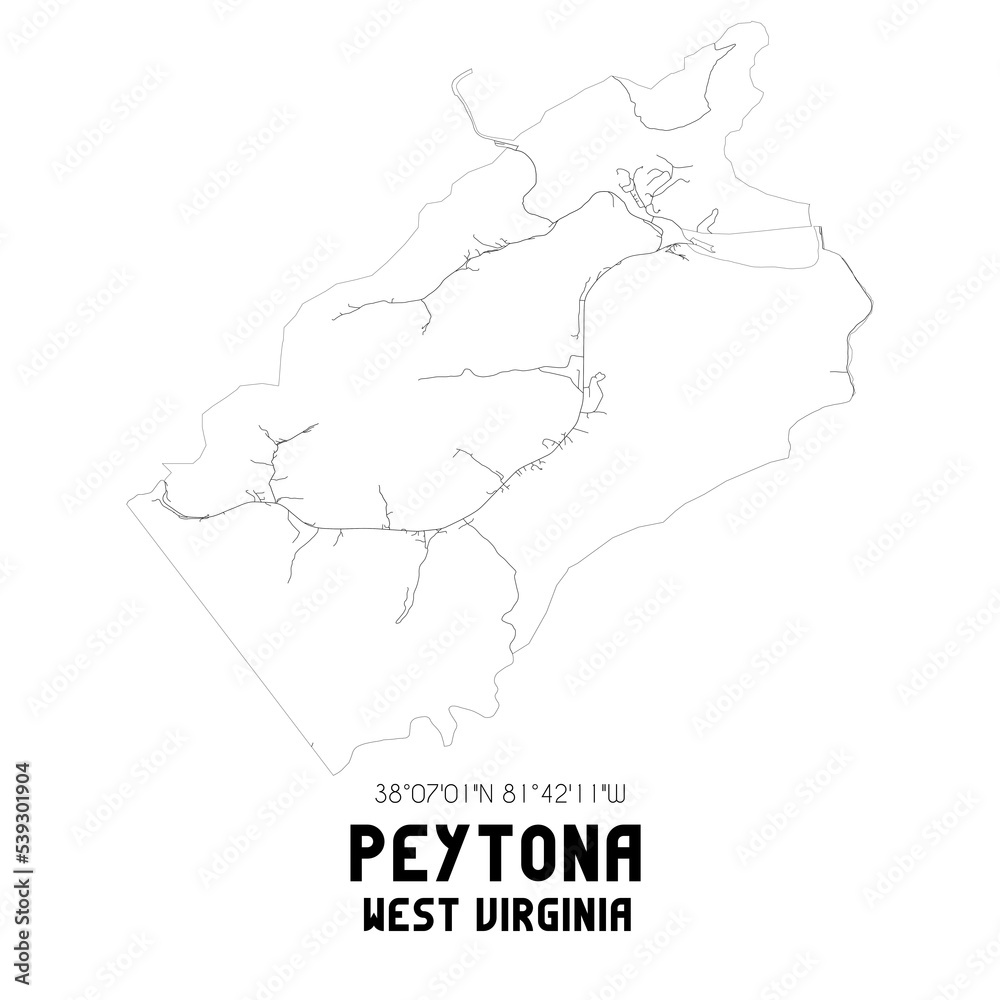 Peytona West Virginia. US street map with black and white lines.