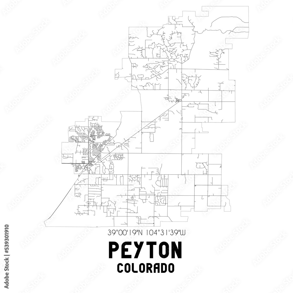 Peyton Colorado. US street map with black and white lines.