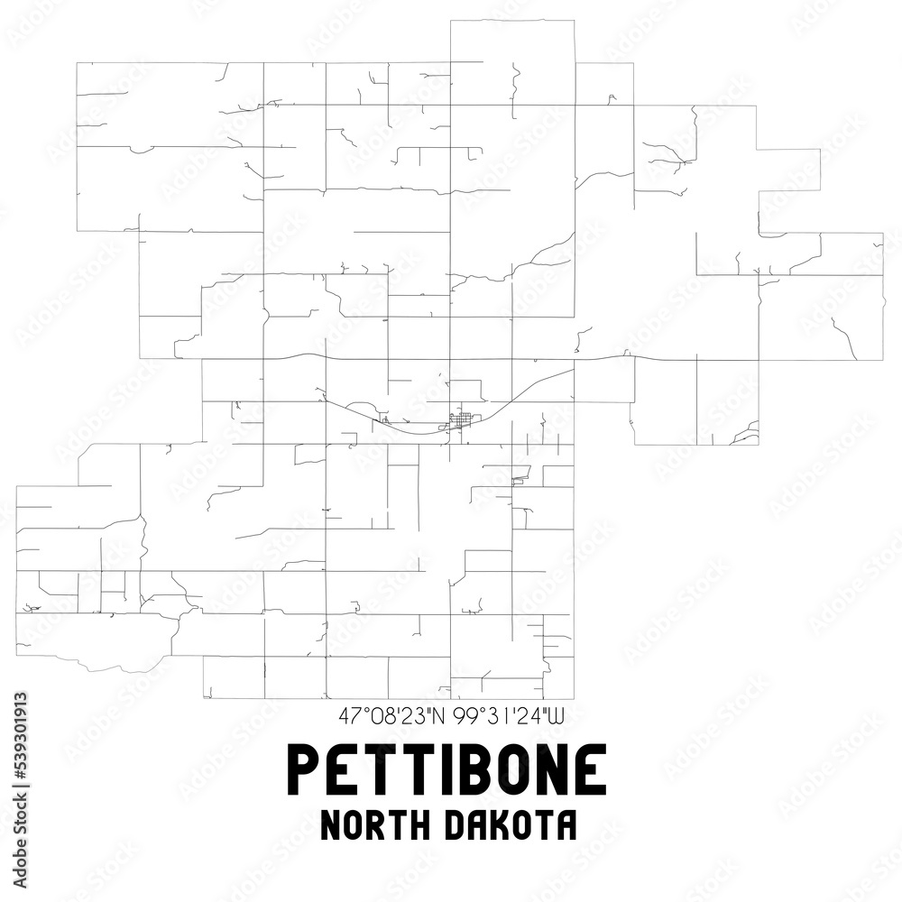 Pettibone North Dakota. US street map with black and white lines.