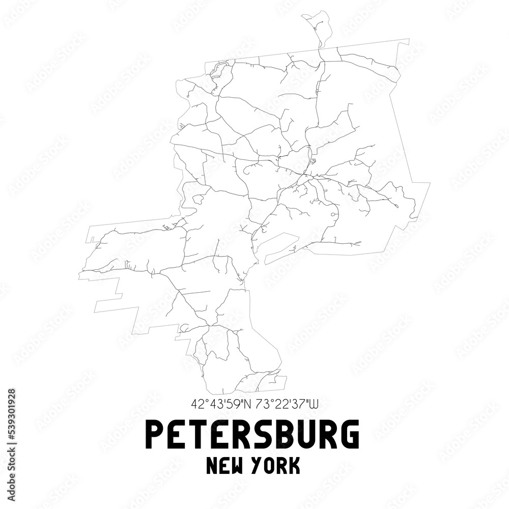 Petersburg New York. US street map with black and white lines. Petersburg New York. US street map with black and white lines.