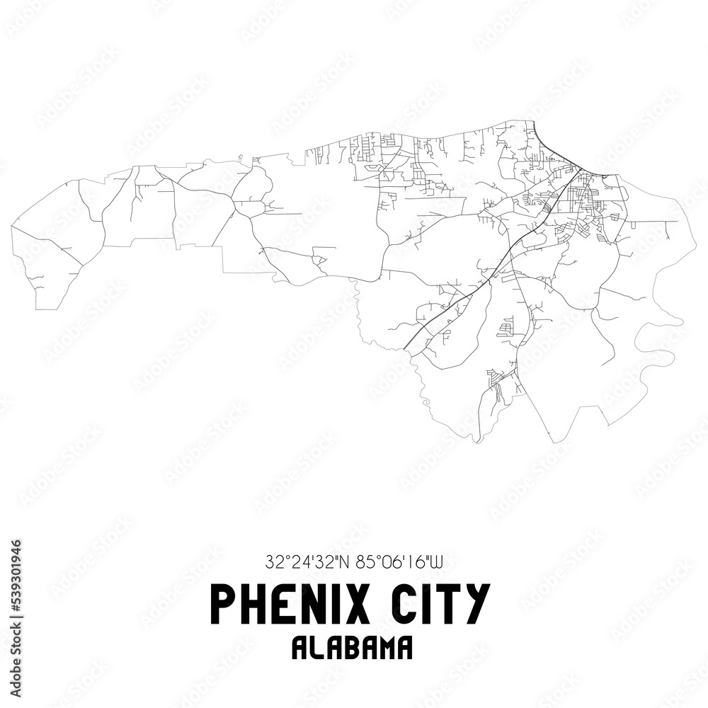 Phenix City Alabama. US street map with black and white lines. Phenix City Alabama. US street map with black and white lines.