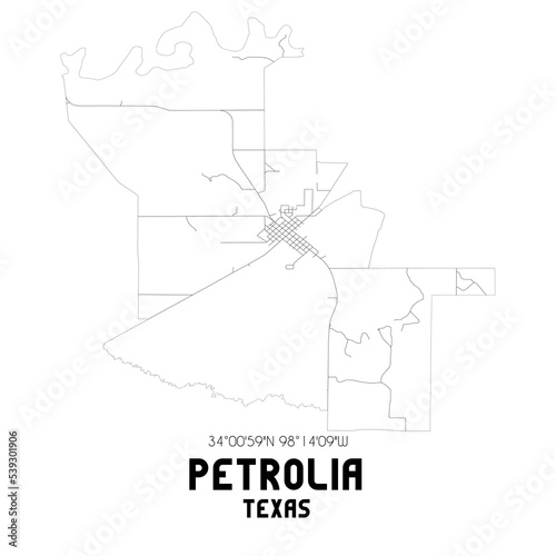 Petrolia Texas. US street map with black and white lines. photo