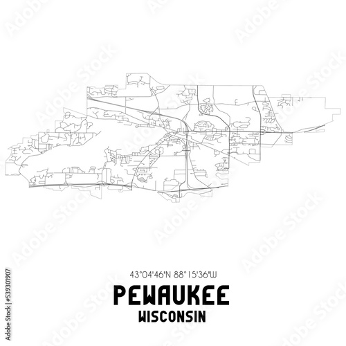 Pewaukee Wisconsin. US street map with black and white lines.