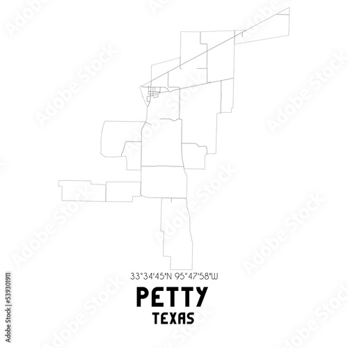 Petty Texas. US street map with black and white lines.