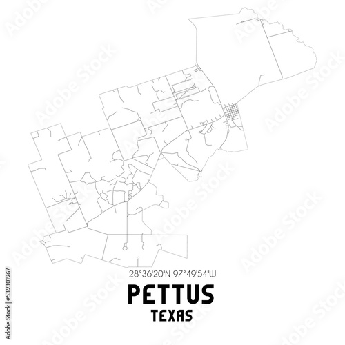Pettus Texas. US street map with black and white lines.