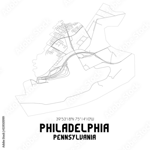 Philadelphia Pennsylvania. US street map with black and white lines.