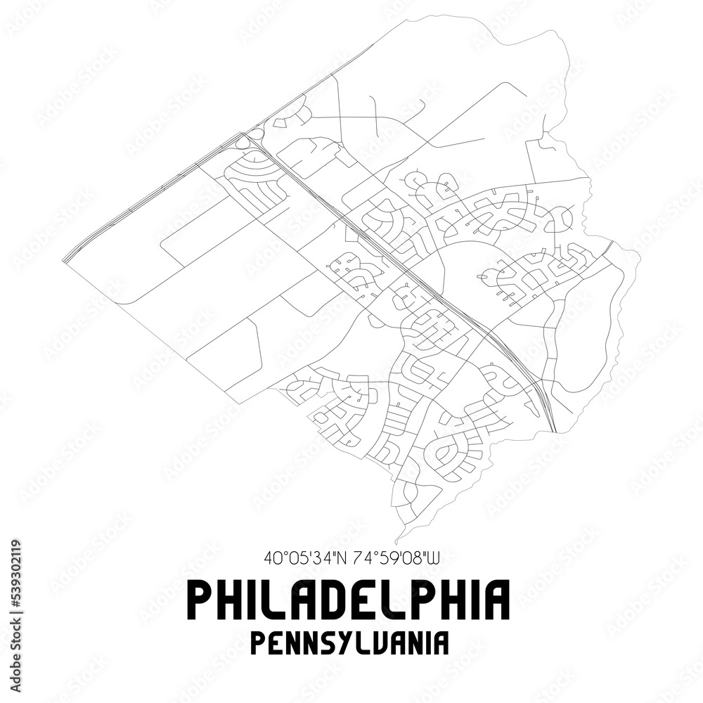 Philadelphia Pennsylvania. US street map with black and white lines.