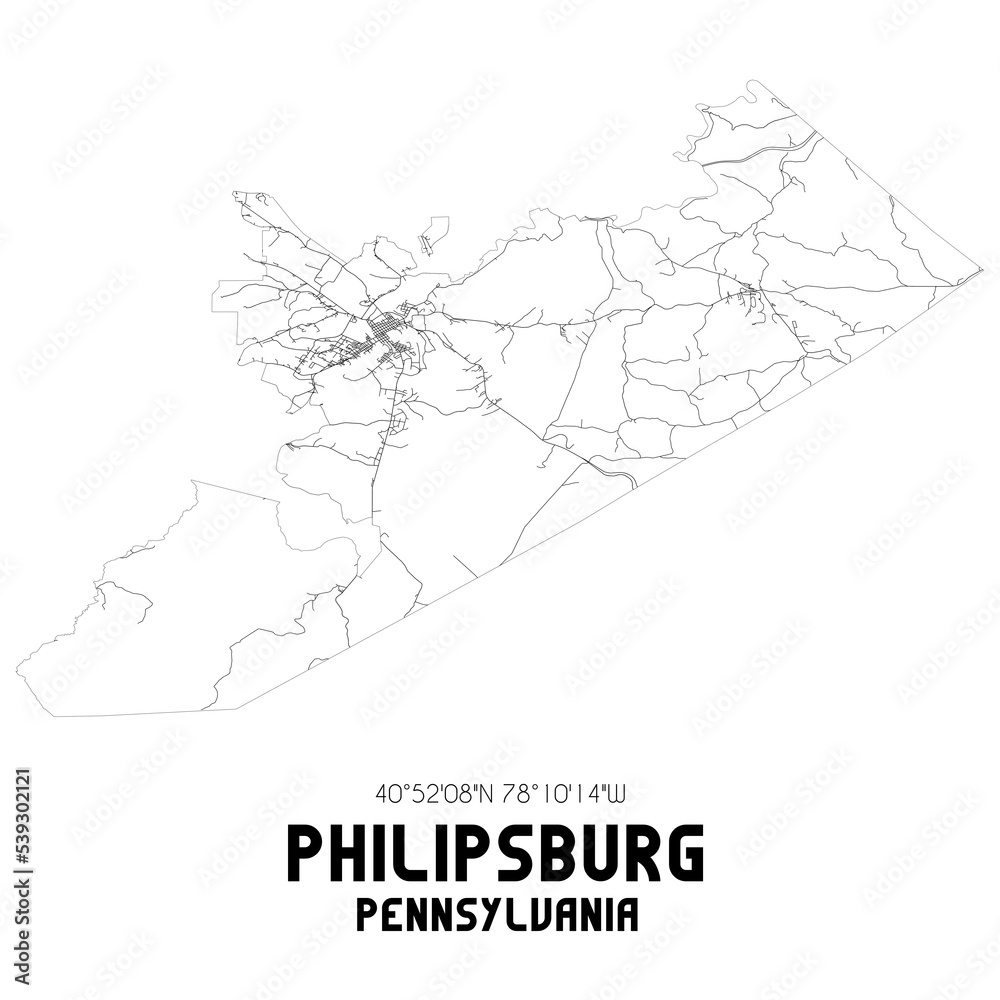 Philipsburg Pennsylvania. US street map with black and white lines.