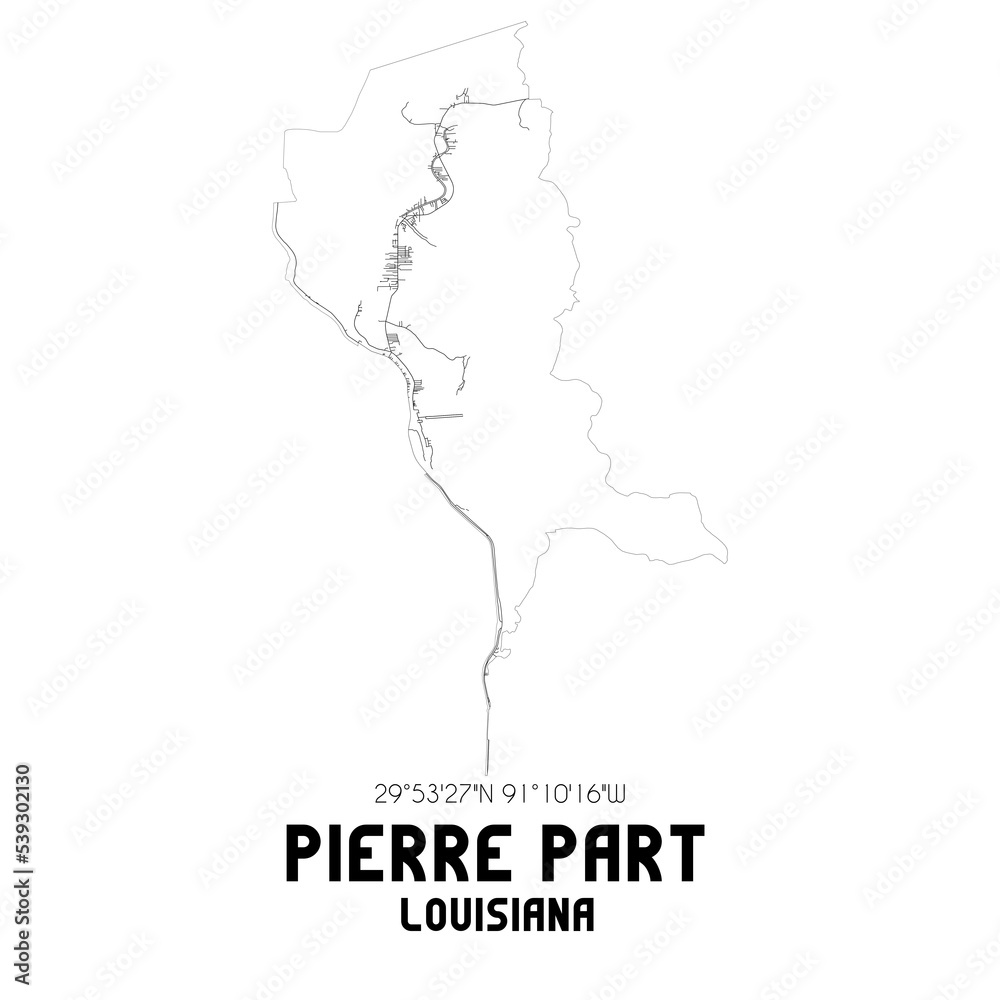 Pierre Part Louisiana. US street map with black and white lines.