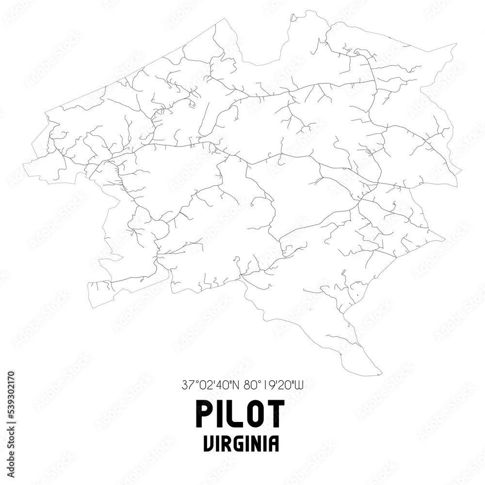 Pilot Virginia. US street map with black and white lines.