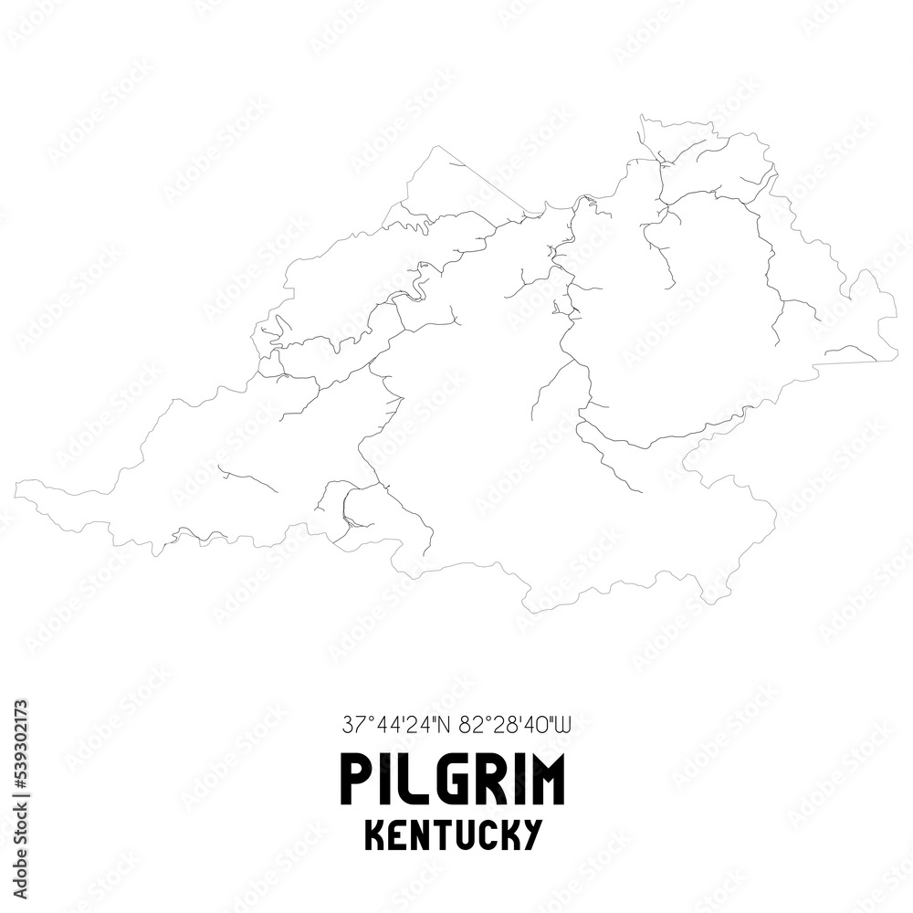 Pilgrim Kentucky. US street map with black and white lines.
