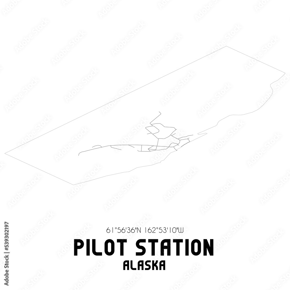 Pilot Station Alaska. US street map with black and white lines.